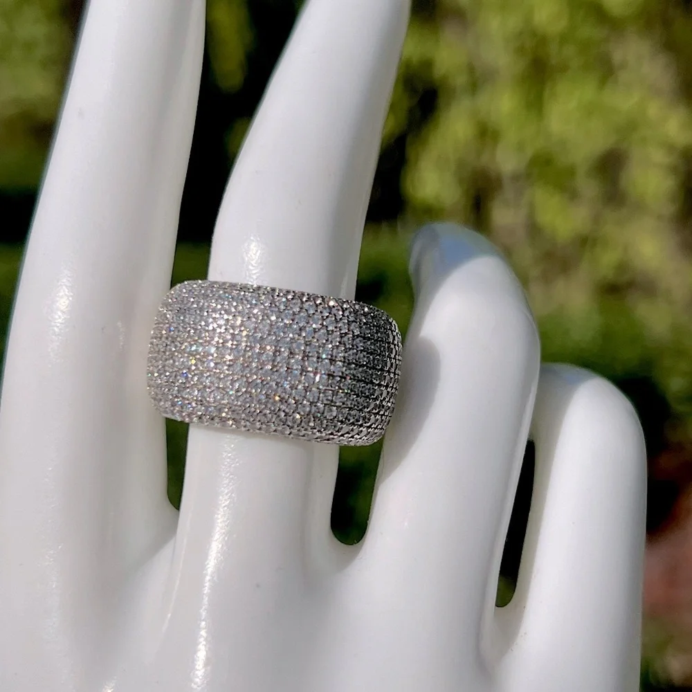 Diamond (sim) Sterling Silver Statement Ring Sz 8
